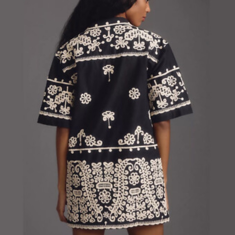 H017. Anthropologie Maeve Mini Shirt Dress with Cream Embroidered Detail - Picture 3 of 3